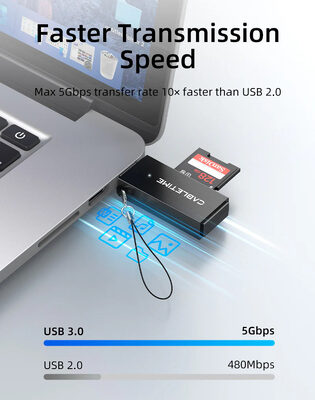 CABLETIME card reader CT-ASD3-PB για SD & micro SD, USB, 5Gbps, μαύρο