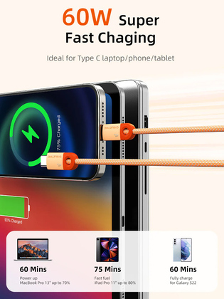 CABLETIME καλώδιο USB-C CT-CM60-PBW, 60W PD, 480Mbps, 1m, μπλε