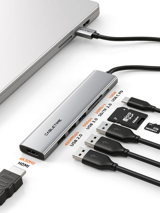 CABLETIME docking station CT-HBP2-AG7, 7 θυρών, USB-C, 4K, 100W, γκρι