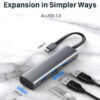 CABLETIME USB hub CT-HUBP4, 4x θυρών, 5Gbps, USB-C σύνδεση, γκρι