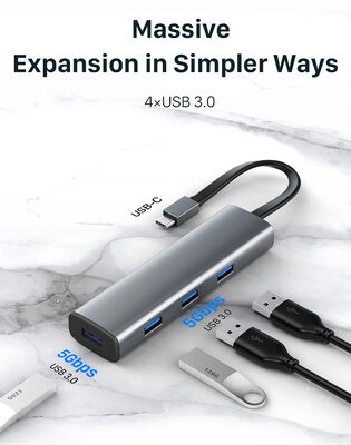 CABLETIME USB hub CT-HUBP4, 4x θυρών, 5Gbps, USB-C σύνδεση, γκρι