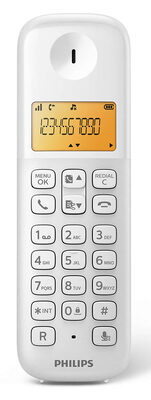 PHILIPS ασύρματο τηλέφωνο D1601W-34, με ελληνικό μενού, λευκό