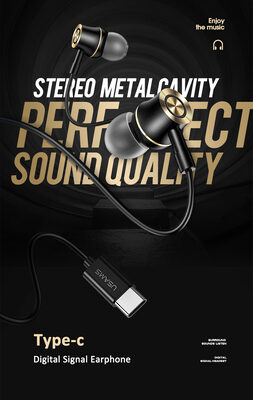 USAMS earphones με μικρόφωνο US-SJ482, USB-C σύνδεση, Φ10mm, 1.2m, μαύρα