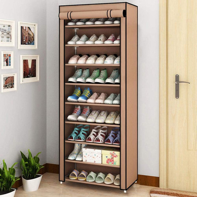 HOME USE υφασμάτινη παπουτσοθήκη HUH-0221 με 9 ράφια, 57x28x160cm, καφέ
