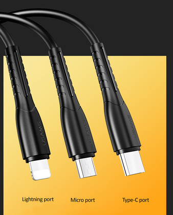 USAMS φορτιστής αυτοκινήτου C13 & καλώδιο 3 σε 1, 2x USB, 2.1A, μαύρο