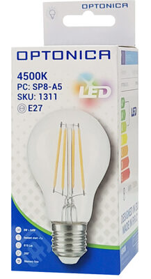 OPTONICA LED λάμπα A60 Filament 1311, 8W, 4500K, E27, 810lm