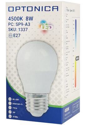 OPTONICA LED λάμπα G45 1337, 8W, 4500K, E27, 710lm