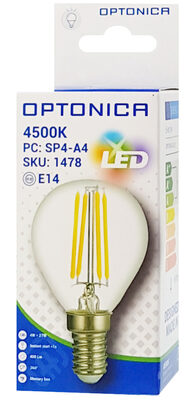 OPTONICA LED λάμπα G45 Filament 1478, 4W, 4500K, E14, 400lm