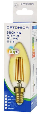 OPTONICA LED λάμπα Candle C35 Filament 1490, 4W, 2500K, E14, 400lm