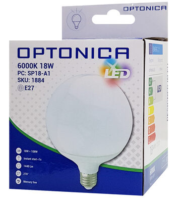 OPTONICA LED λάμπα G120 1884, 18W, 6000K, E27, 1440lm