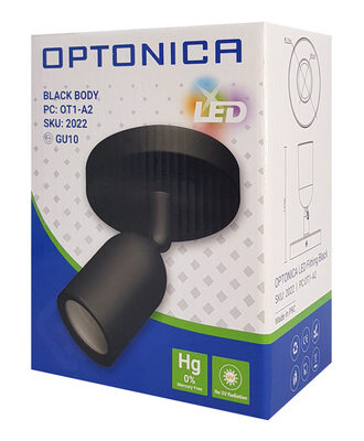 OPTONICA φωτιστικό spot 2022, για λάμπα GU10, πλαστικό, IP20, μαύρο