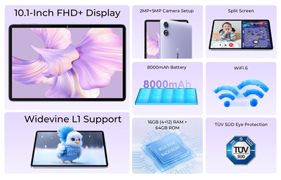 OUKITEL tablet OT6, 10.1" FHD+, 4/64GB, 8000mAh, Android 13, γκρι