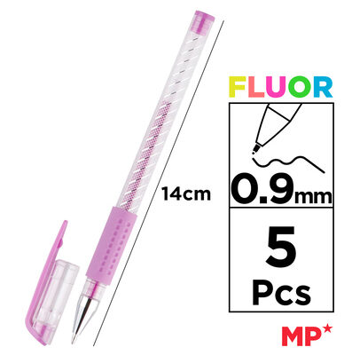 MP σετ στυλό fluorescent ballpoint PE124-5, 0.9mm, πολύχρωμα, 5τμχ
