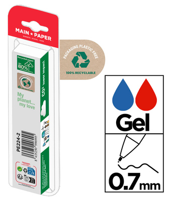 MP στυλό διαρκείας gel PE224-2, 0.7mm, μπλε & κόκκινο, 2τμχ