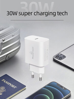 POWERTECH φορτιστής τοίχου PT-1043, USB-C, PD QC3.0, 30W, λευκός