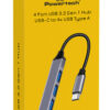 POWERTECH USB hub PT-1113, 4x θυρών, 5Gbps, USB-C σύνδεση, γκρι