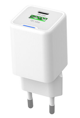 POWERTECH φορτιστής τοίχου PT-1224, καλώδιο, USB/USB-C, 33W, GaN, λευκός