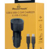 POWERTECH φορτιστής αυτοκινήτου PT-1230, καλώδιο, USB/USB-C, 48W, μαύρος
