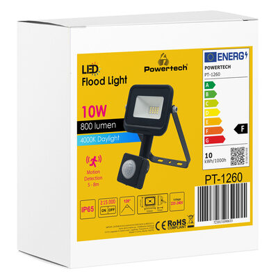 POWERTECH LED προβολέας PT-1260, με αισθητήρα κίνησης, 10W, 4000K, IP65