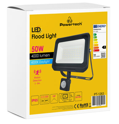 POWERTECH LED προβολέας PT-1263, με αισθητήρα κίνησης, 50W, 4000K, IP65