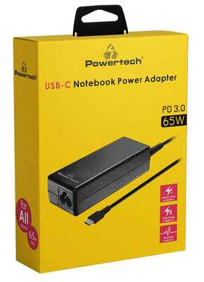 POWERTECH φορτιστής laptop PT-1319, USB-C PD 3.0, universal, 65W, μαύρος