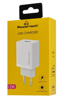 POWERTECH φορτιστής τοίχου PT-1320, USB, 12W, λευκός