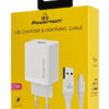 POWERTECH φορτιστής τοίχου PT-1323 με καλώδιο Lightning, USB, 12W, λευκός