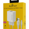 POWERTECH φορτιστής τοίχου PT-1325 με καλώδιο Lightning, 2x USB, 12W, λευκός
