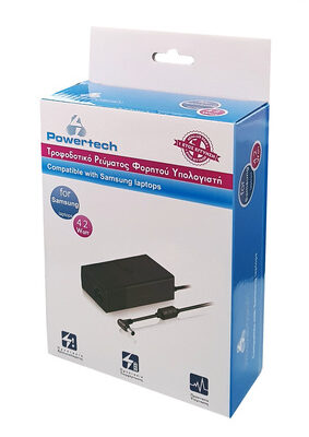 POWERTECH τροφοδοτικό για Samsung laptop PT-135, 42W, 14V/3A, λευκό
