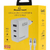 POWERTECH φορτιστής τοίχου PT-1378 με καλώδιο, USB/2x USB-C, 65W, GaN, λευκός