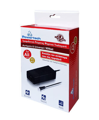 POWERTECH αυτόματο τροφοδοτικό laptop PT-31, 90watt, χωρίς βύσματα