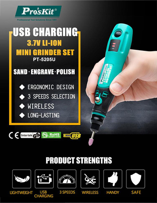 PROSKIT περιστροφικό πολυεργαλείο PT-5205U, 3.7V, 600mah, έως 15000rpm