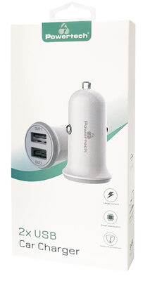 POWERTECH φορτιστής αυτοκινήτου PT-714, 2x USB, 3.4A, λευκός