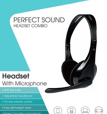 POWERTECH Headphones με μικρόφωνο PT-734 105dB, 40mm, 3.5mm, 1.8m, μαύρο