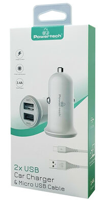 POWERTECH φορτιστής αυτοκινήτου PT-772, καλώδιο micro USB, 2x USB, 3.4A