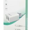 POWERTECH φορτιστής τοίχου PT-776 με καλώδιο USB-C, 2x USB, 2.1A, λευκό