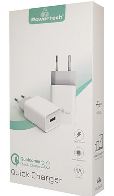 POWERTECH φορτιστής τοίχου PT-780, USB QC 3.0, 20W, 4A, λευκός