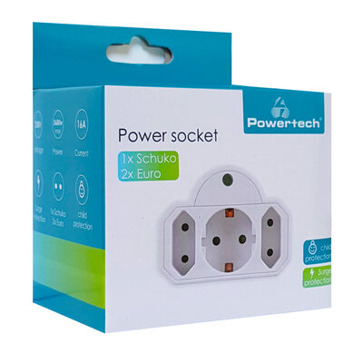 POWERTECH αντάπτορας ρεύματος PT-816, 1x schuko, 2x euro, 16A, λευκός