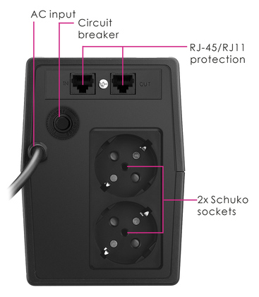 POWERTECH UPS Line Interactive PT-850LCD με οθόνη, 850VA, 510W, 2x Schuko, 2x RJ45/RJ11