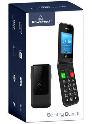 POWERTECH Κινητό Τηλέφωνο Sentry Dual II, 2 οθόνες, SOS Call, μαύρο