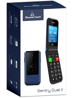 POWERTECH Κινητό Τηλέφωνο Sentry Dual II, 2 οθόνες, SOS Call, μπλε