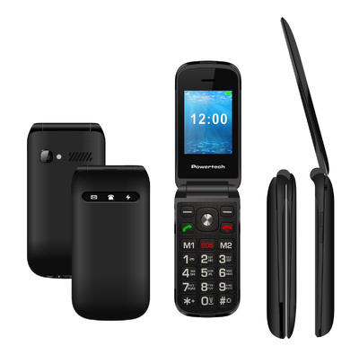 POWERTECH κινητό τηλέφωνο Milly Flip, 2.4", dual SIM, πλήκτρο SOS, μαύρο