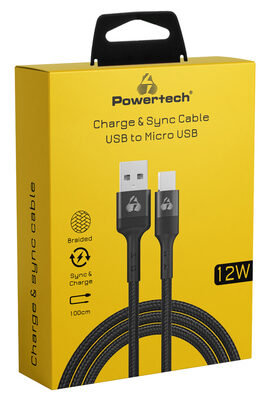 POWERTECH καλώδιο USB σε Micro USB PTR-0125, 12W 2.4A, copper, 1m, μαύρο