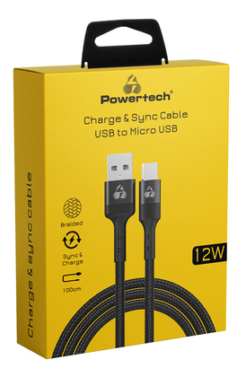 POWERTECH καλώδιο USB σε Micro USB PTR-0125, 12W 2.4A, copper, 1m, μαύρο
