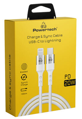POWERTECH καλώδιο USB-C σε Lightning PTR-0127, PD 20W, copper, 1m, λευκό