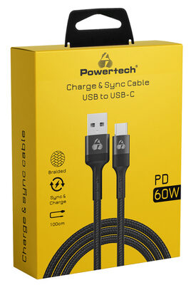 POWERTECH καλώδιο USB σε USB-C PTR-0128, PD 60W, copper, 1m, μαύρο