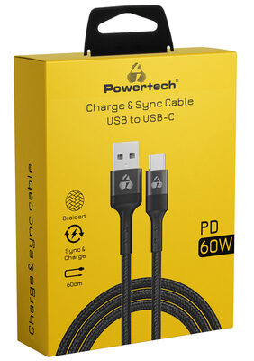 POWERTECH καλώδιο USB σε USB-C PTR-0129, PD 60W, copper, 60cm, μαύρο