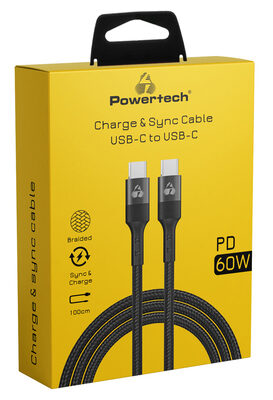 POWERTECH καλώδιο USB-C PTR-0130, PD 60W, copper, 1m, μαύρο