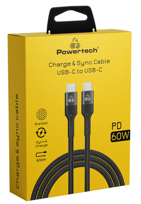 POWERTECH καλώδιο USB-C PTR-0131, PD 60W, copper, 60cm, μαύρο