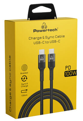 POWERTECH καλώδιο USB-C PTR-0132, PD 100W, copper, 1m, μαύρο